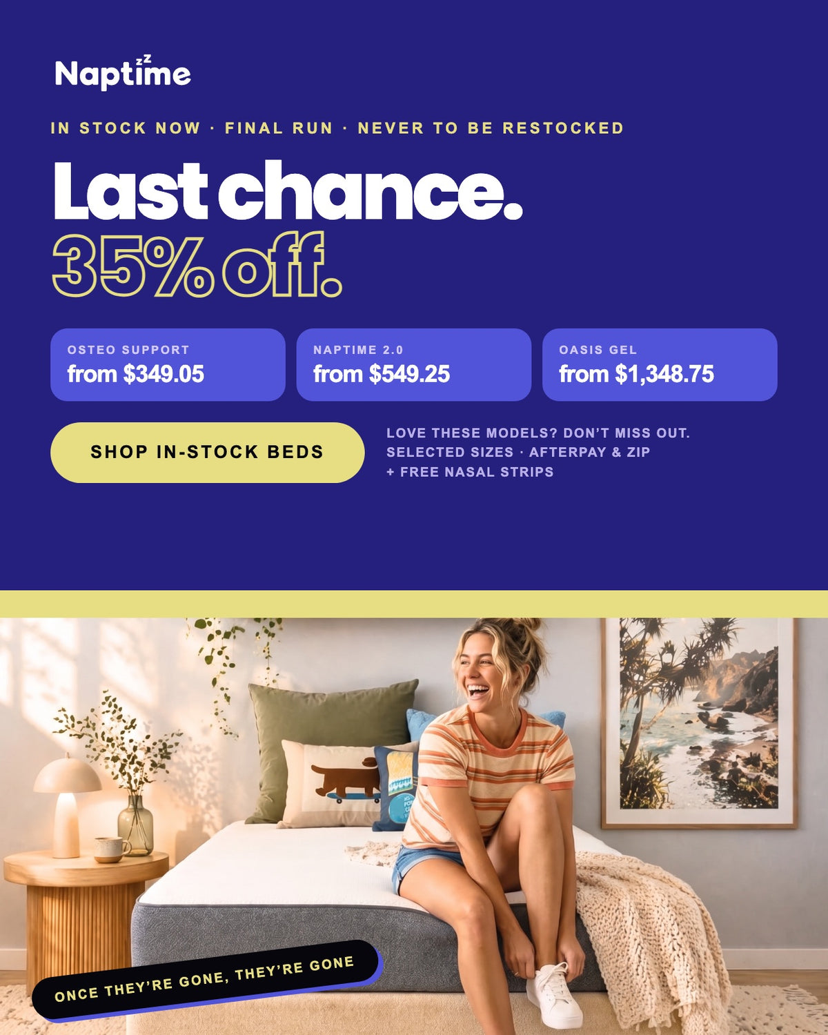 Last chance. 35% off end of range mattresses, in stock now and never to be restocked