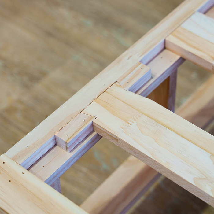 Close of timber bed base 