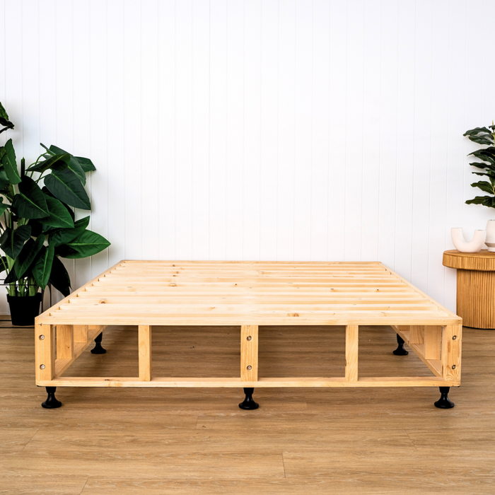 Scandi timber bed base with pots 