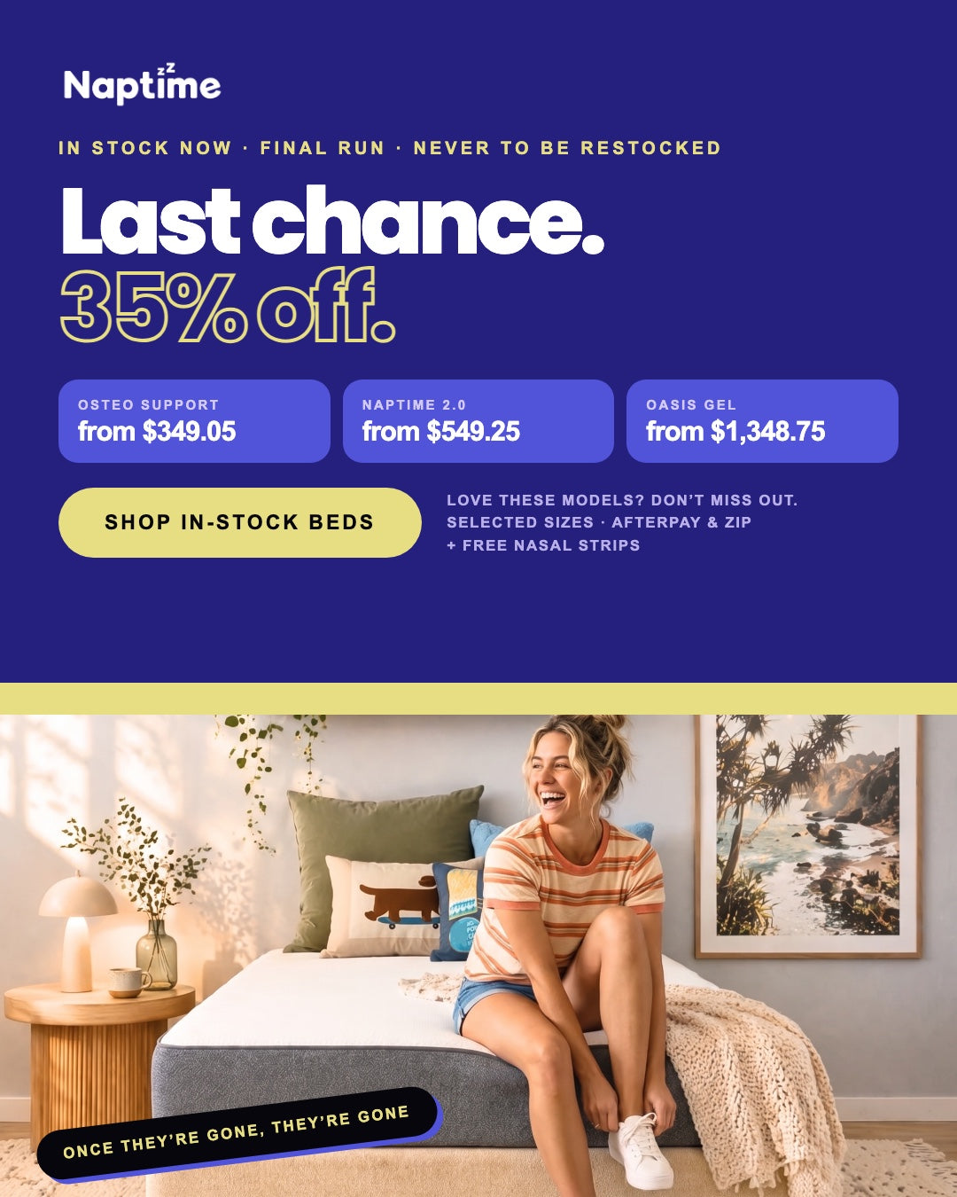 Last chance. 35% off end of range mattresses, in stock now and never to be restocked