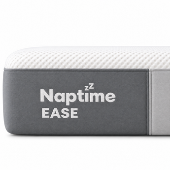 Close up of the Naptime Ease mattress surface and branded side panel