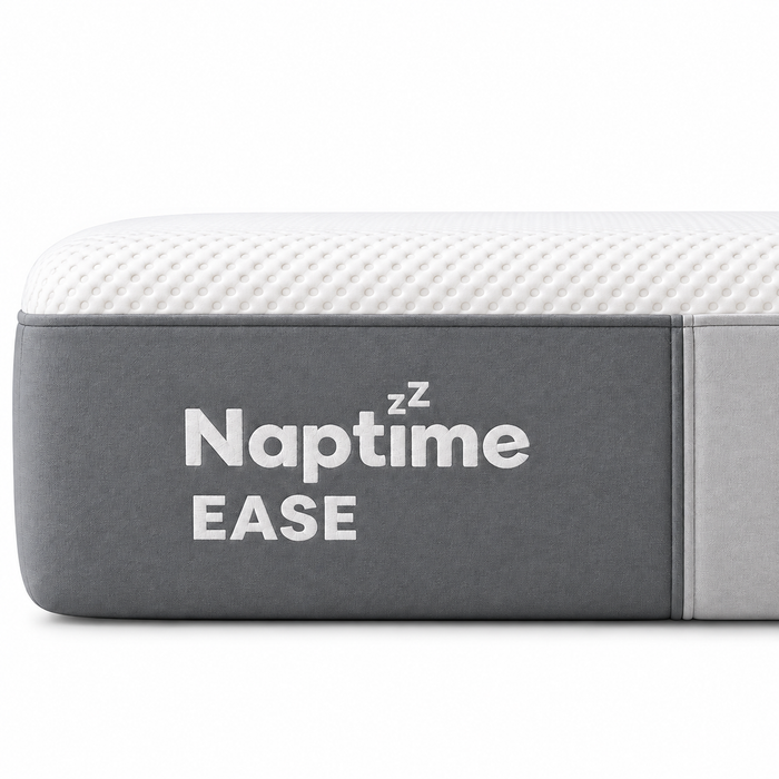 Close up of the Naptime Ease mattress surface and branded side panel