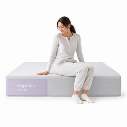 Person sitting on the edge of the Naptime Core mattress
