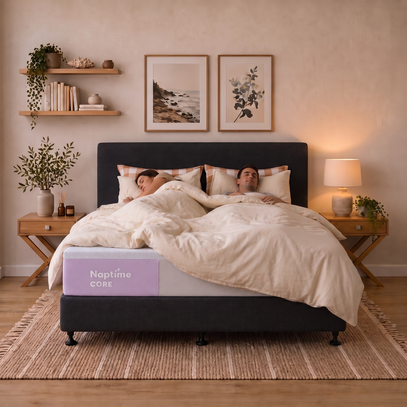 Couple lying on the Naptime Core mattress
