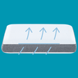 An illustration of a Naptime Pillow with cool gel technology indicated by blue arrows on the top surface.